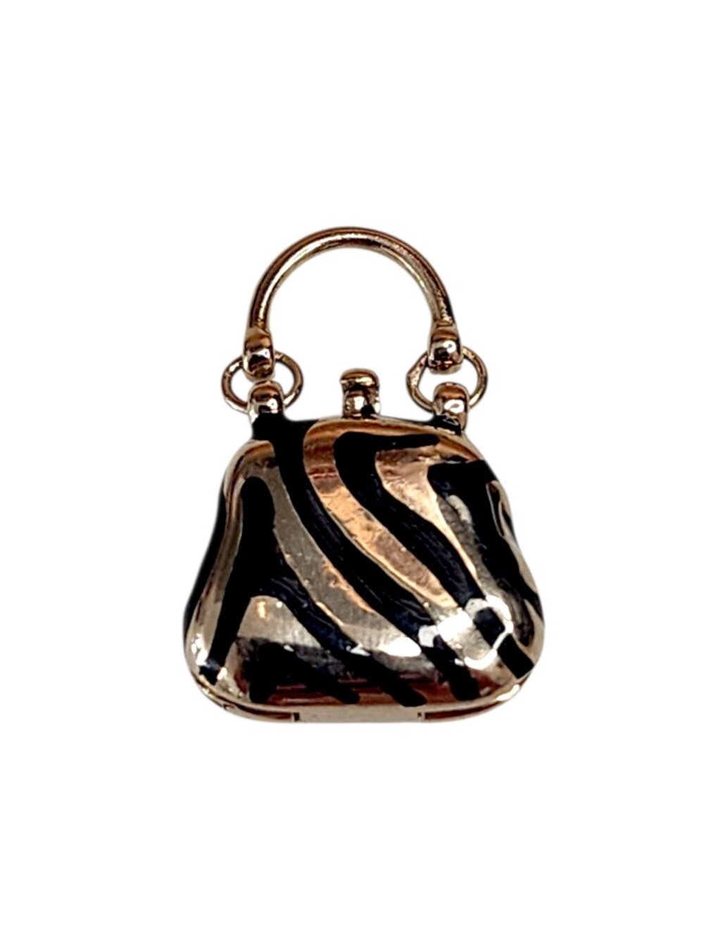 10K Yellow Gold and Enamel Zebra Stripe Purse Charm #25565